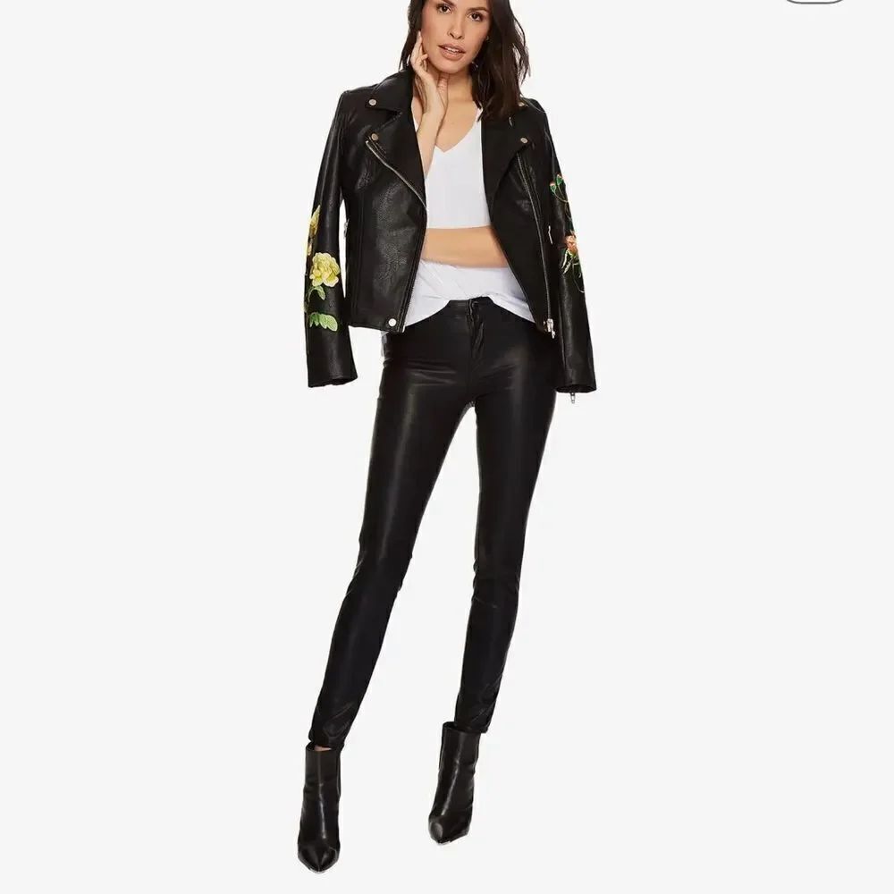 New Blank NYC THE BOND Black faux Leather coated jeans pants